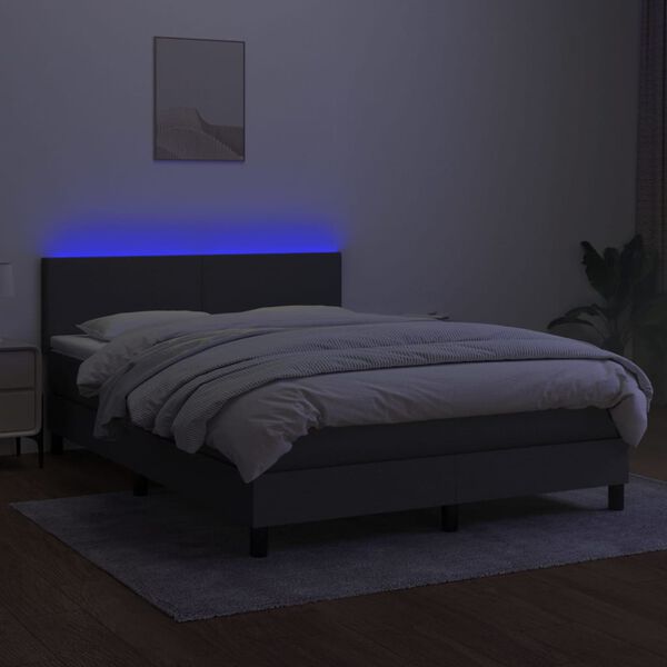 vidaXL Boxspring met matras en LED stof donkergrijs 140x190 cm