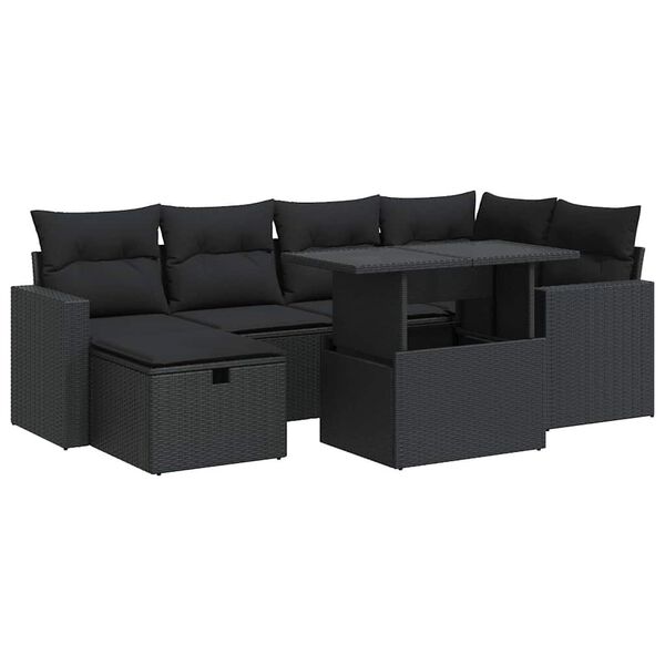 vidaXL 7-delige Loungeset met kussens poly rattan zwart