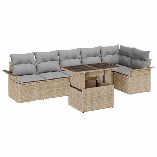 vidaXL Tuin Sofa Set met kussen met opslag 7 pcs Beige Poly riet