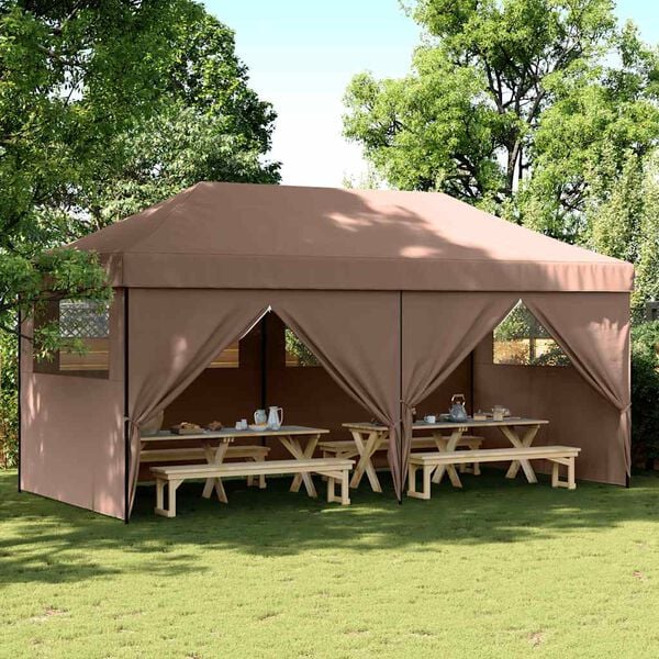 vidaXL Partytent inklapbaar pop-up met 4 zijwanden bruin