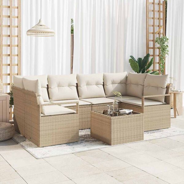 vidaXL Bankstel 7 pcs Beige en Cr&egrave;me poly rattan