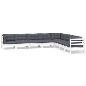 vidaXL 8-delige Loungeset met kussens massief grenenhout wit