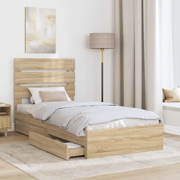 vidaXL Opslag bed met lade Sonoma Eiken 100 x 200 cm Bewerkt hout