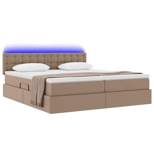 vidaXL Opbergbed met LED met matras Cappuccino 180 x 200 cm Nep Leer