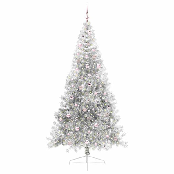 vidaXL Kunstmatig Voorverlicht Kerstboom met 300 LED Zilver 240 cm PET