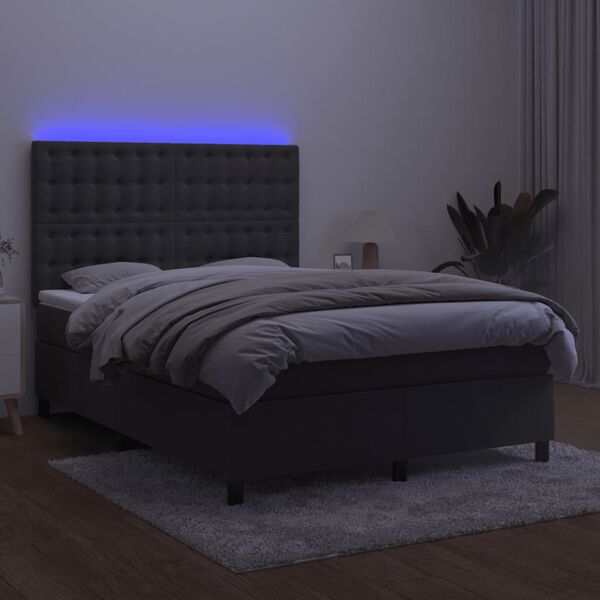 vidaXL Boxspring met matras en LED fluweel donkergrijs 140x190 cm