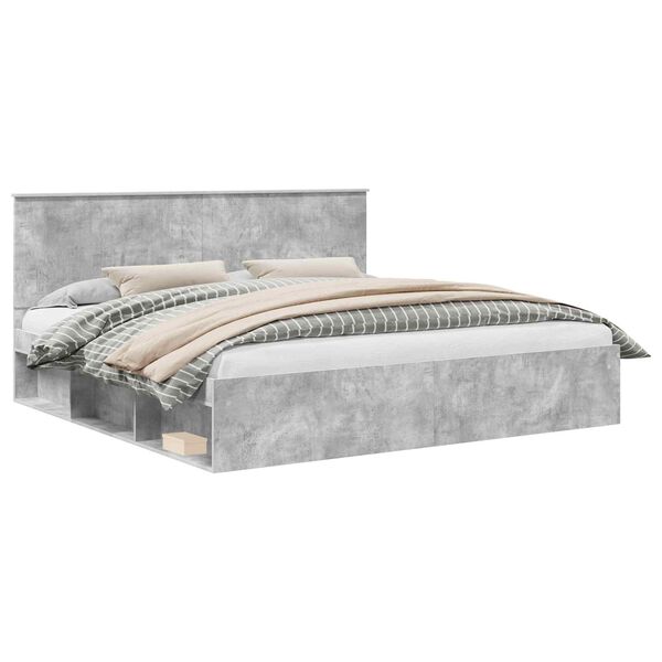 vidaXL Bedframe met hoofdeinde Beton 200 x 200 cm Massief grenenhout