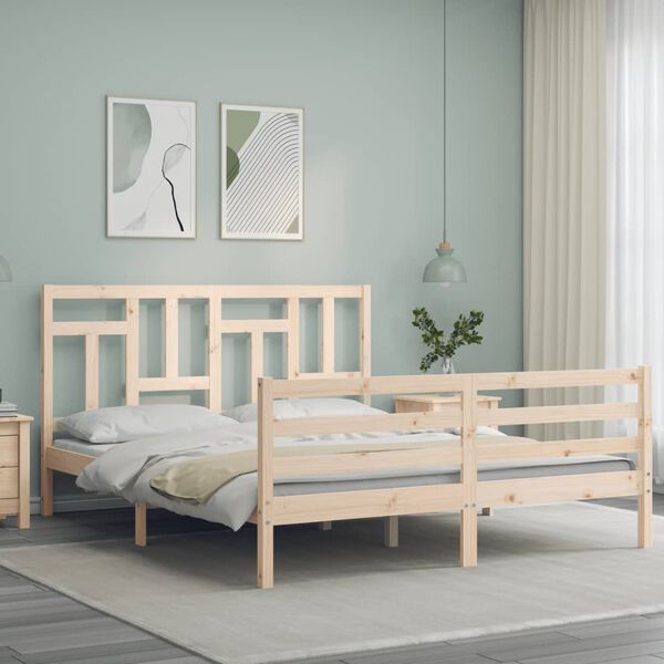 vidaXL Bedframe met hoofdbord massief hout 160x200 cm