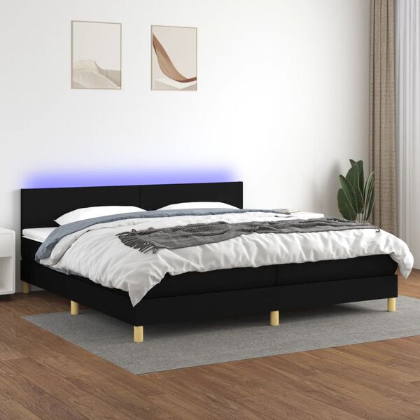 vidaXL Boxspring met matras en LED stof zwart 200x200 cm