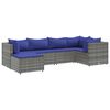 vidaXL 6-delige Loungeset met kussens poly rattan grijs