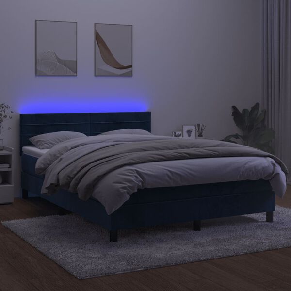 vidaXL Boxspring met matras en LED fluweel donkerblauw 140x200 cm