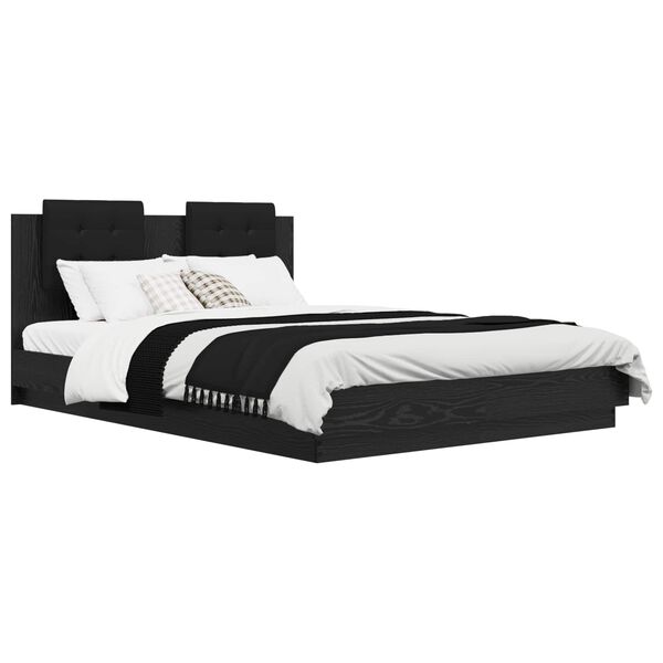 vidaXL Bedframe met Hoofdeinde Zwart Eiken 160 x 200 cm Bewerkt hout