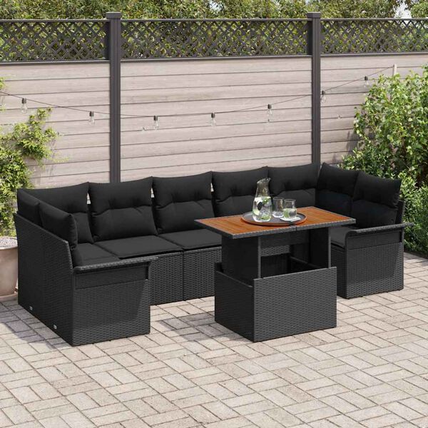 vidaXL Tuin Sofa Set met opslag 8 pcs Zwart Poly riet