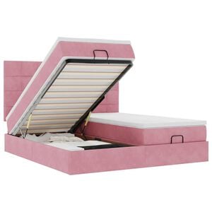 vidaXL Ottoman bed met matrassen en LED's 160x200cm fluweel roze