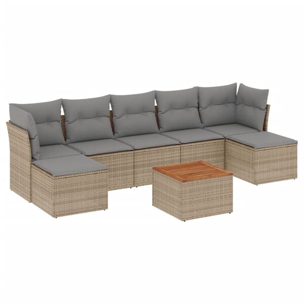 vidaXL 8-delige Loungeset met kussens poly rattan beige