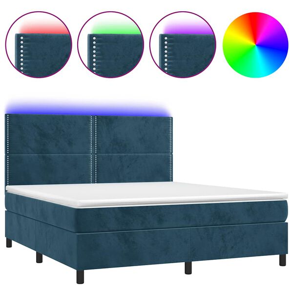 vidaXL Boxspring met matras en LED fluweel donkerblauw 180x200 cm