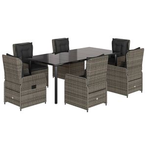 vidaXL 7-delige Tuinset met kussens poly rattan grijs