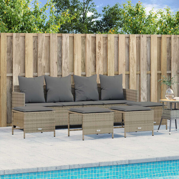 vidaXL 5-delige Loungeset met kussens poly rattan beige