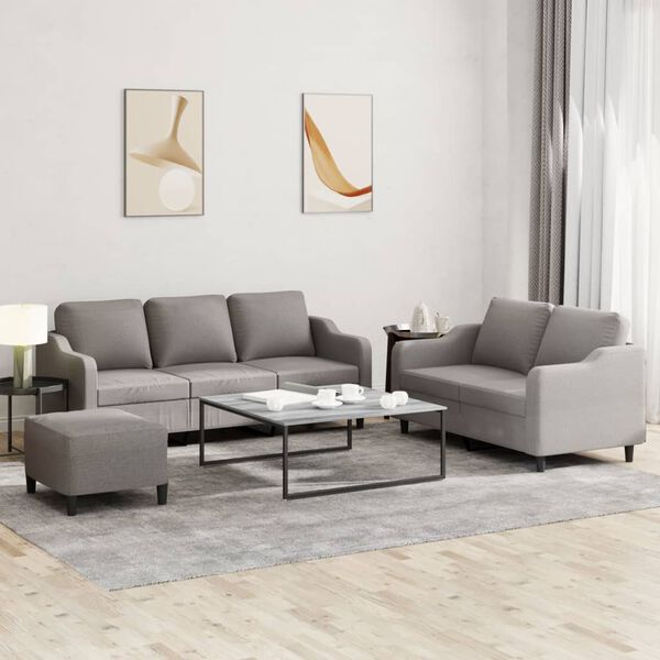 vidaXL 3-delige Loungeset met kussens stof taupe