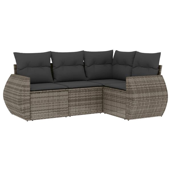 vidaXL 4-delige Loungeset met kussens poly rattan grijs