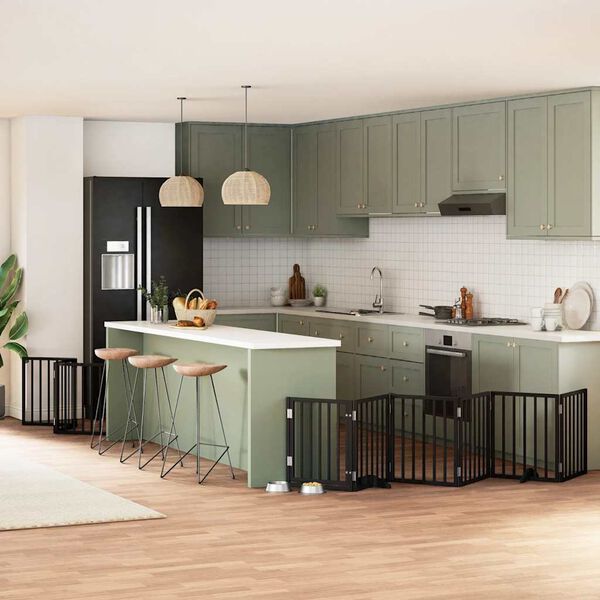 vidaXL Hondenhek inklapbaar 9 panelen 450 cm populierenhout zwart