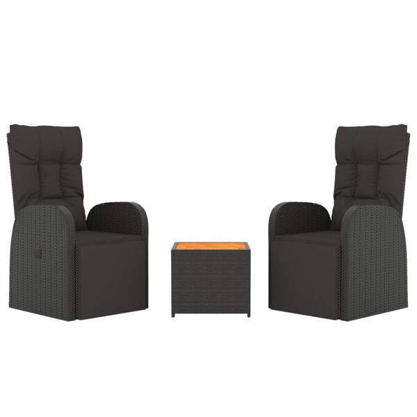 vidaXL 3-delige Loungeset poly rattan en massief acaciahout zwart