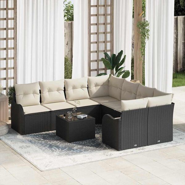 vidaXL Tuin Sofa Set met kussen met opslag 9 pcs Zwart poly rattan
