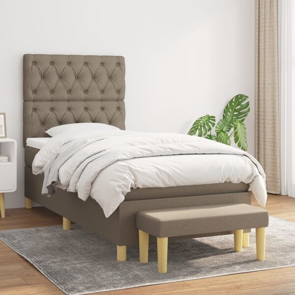 vidaXL Boxspring met matras stof taupe 80x200 cm