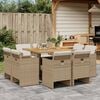 vidaXL 9-delige Tuinset met kussens poly rattan beige
