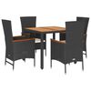vidaXL 5-delige Tuinset met kussens poly rattan zwart