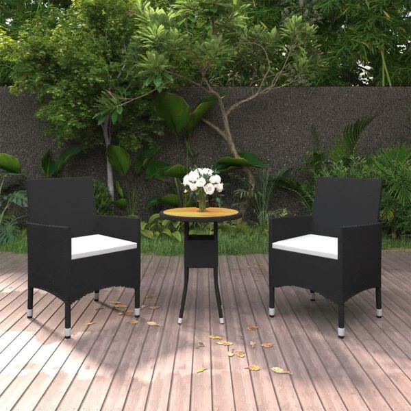 vidaXL 3-delige Bistroset poly rattan en massief hout zwart