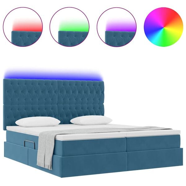 vidaXL Bed met LED-striplichten Donkerblauw 180 x 200 cm Fluweel