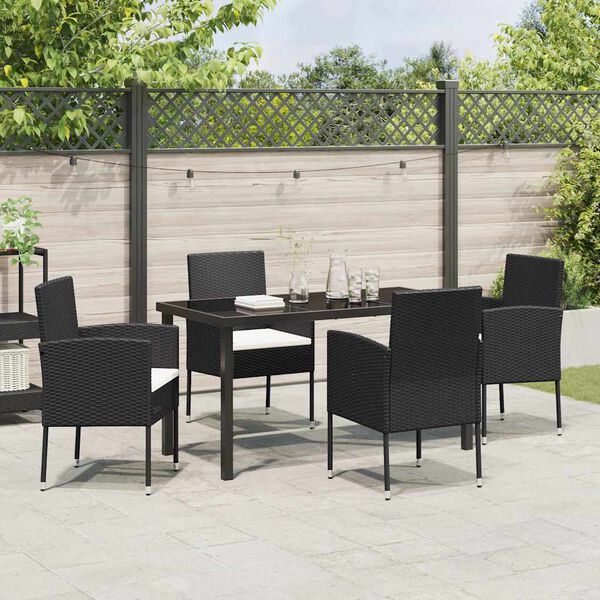 vidaXL Tuin eettafelset met kussen 5 pcs Zwart poly rattan