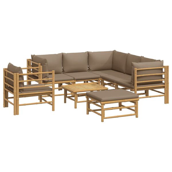 vidaXL 8-delige Loungeset met kussens bamboe taupe