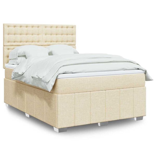 vidaXL Boxspring met matras stof cr&egrave;mekleurig 140x190 cm