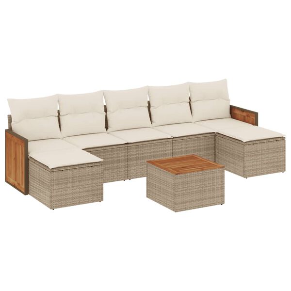 vidaXL 8-delige Loungeset met kussens poly rattan beige