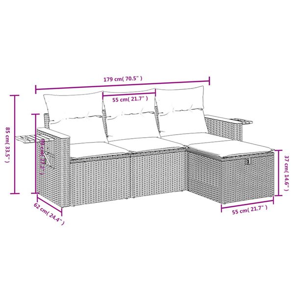 vidaXL 4-delige Loungeset met kussens poly rattan zwart