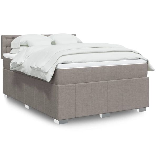 vidaXL Boxspring met matras stof taupe 140x190 cm