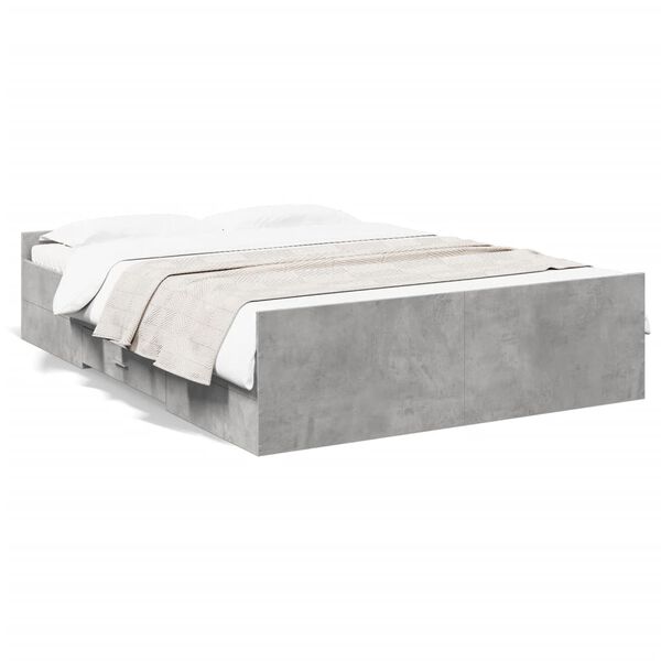 vidaXL Bedframe met lades bewerkt hout betongrijs 135x190 cm