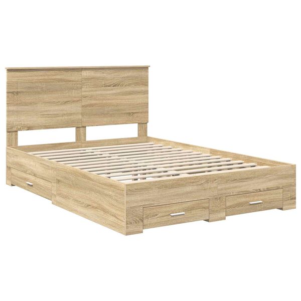 vidaXL Bedframe met hoofdeinde Sonoma Eiken 150 x 200 cm Bewerkt hout