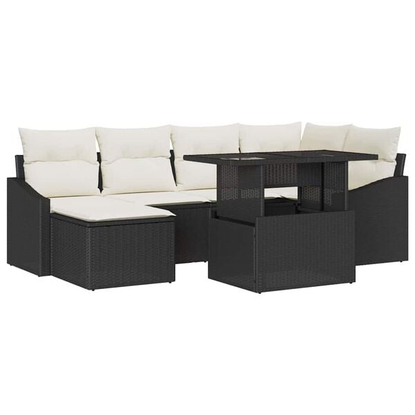 vidaXL Tuin Sofa Set met kussen 7 pcs Zwart en cr&egrave;me