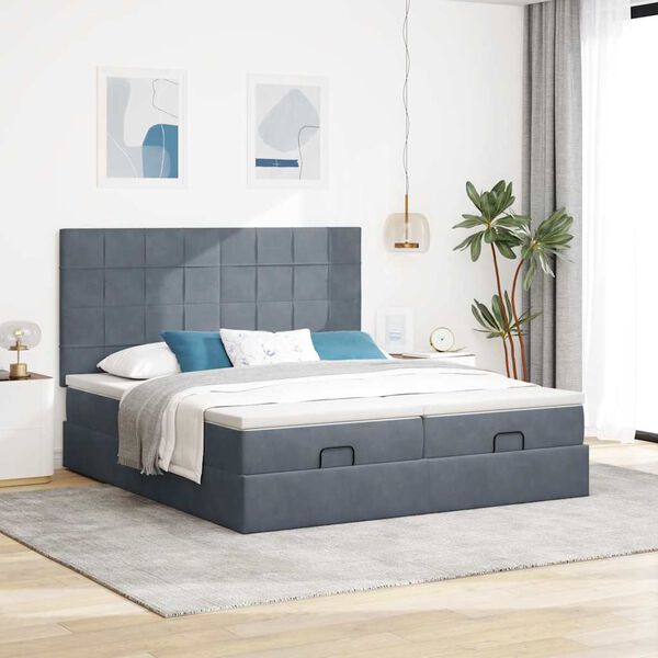 vidaXL Ottoman bed met matrassen 180x200cm fluweel donkergrijs