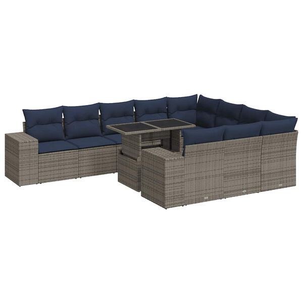 vidaXL 11-delige Loungeset met kussens poly rattan acacia grijs