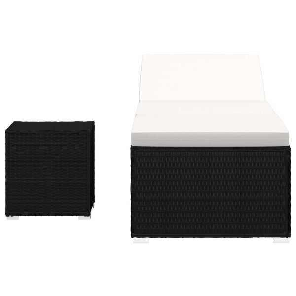 vidaXL Ligbed met kussen en theetafel poly rattan cr&egrave;mewit