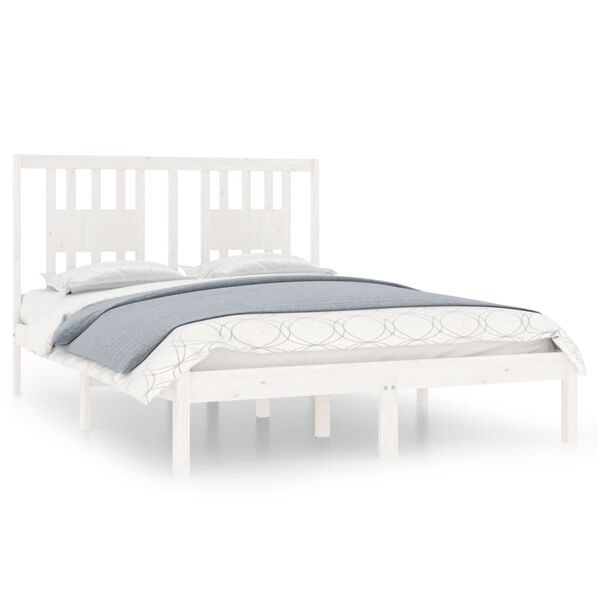 vidaXL Bedframe massief hout wit 135x190 cm