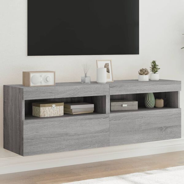 vidaXL Tv-wandmeubels met LED 2 st 60x30x40 cm grijs sonoma eiken
