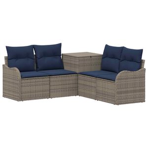 vidaXL Bankstel 5 st Grijs en Marineblauw Poly Rattan en Staal