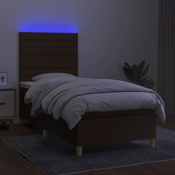 vidaXL Boxspring met matras en LED stof donkerbruin 90x190 cm
