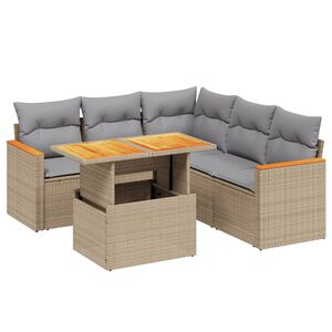 vidaXL 6-delige Loungeset met kussens poly rattan beige