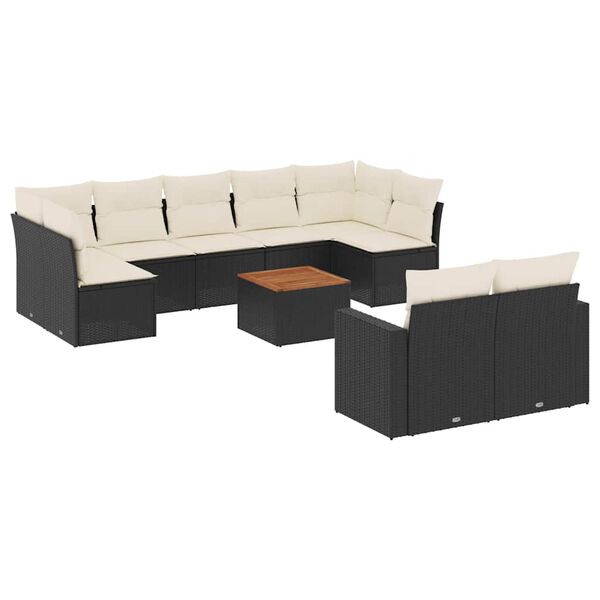 vidaXL 10-delige Loungeset met kussens poly rattan zwart